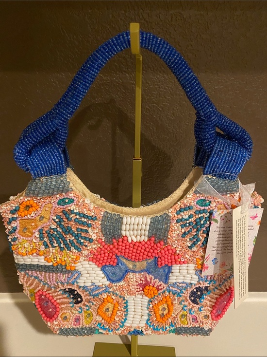 Made in India Handbags - New Colorful Beaded Bag with Blue Handles